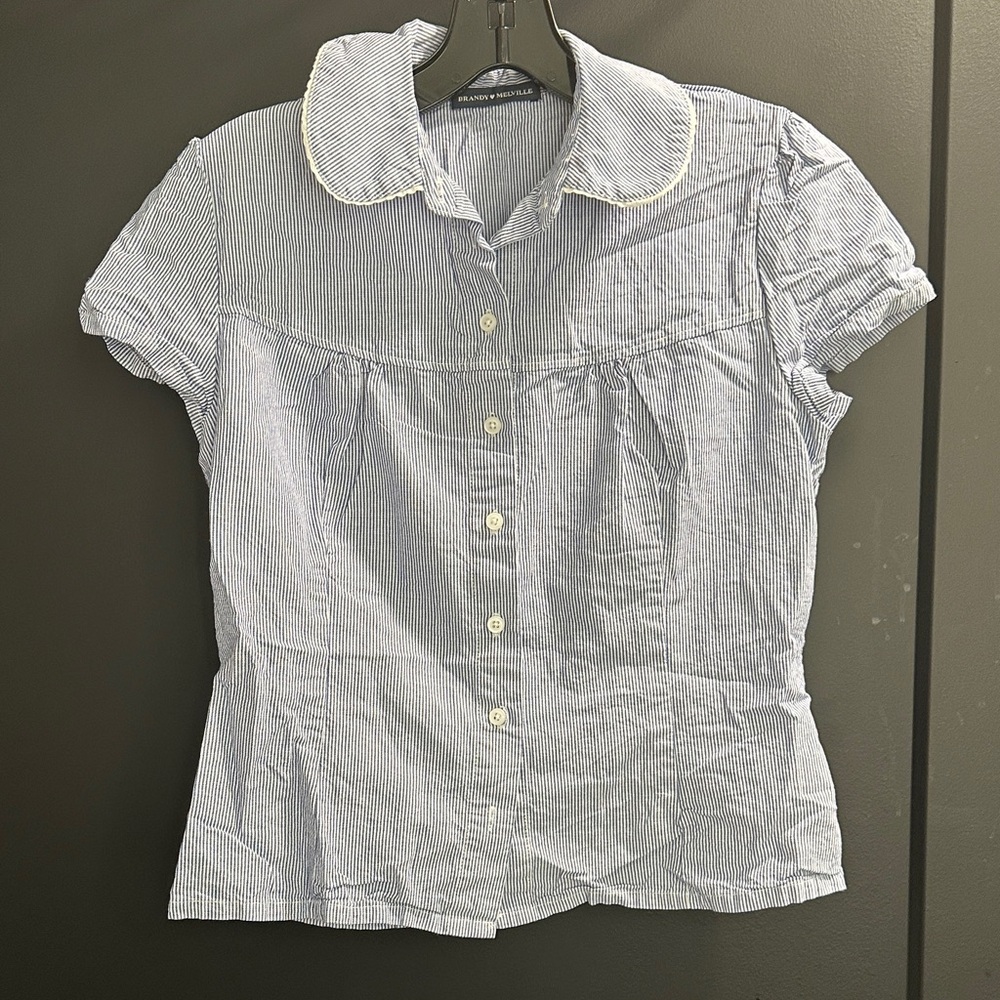 Brandy Melville Blue Striped Button-Up Top